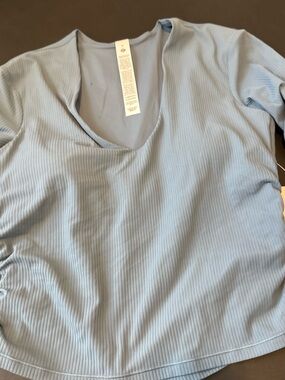 lululemon athletica Light Blue Ribbed V-Neck Short Sleeve Top